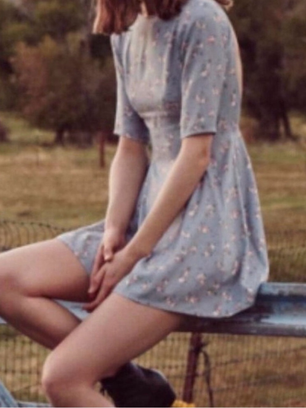 Christy Dawn Ophelia blue floral short sleeve mini dress size large